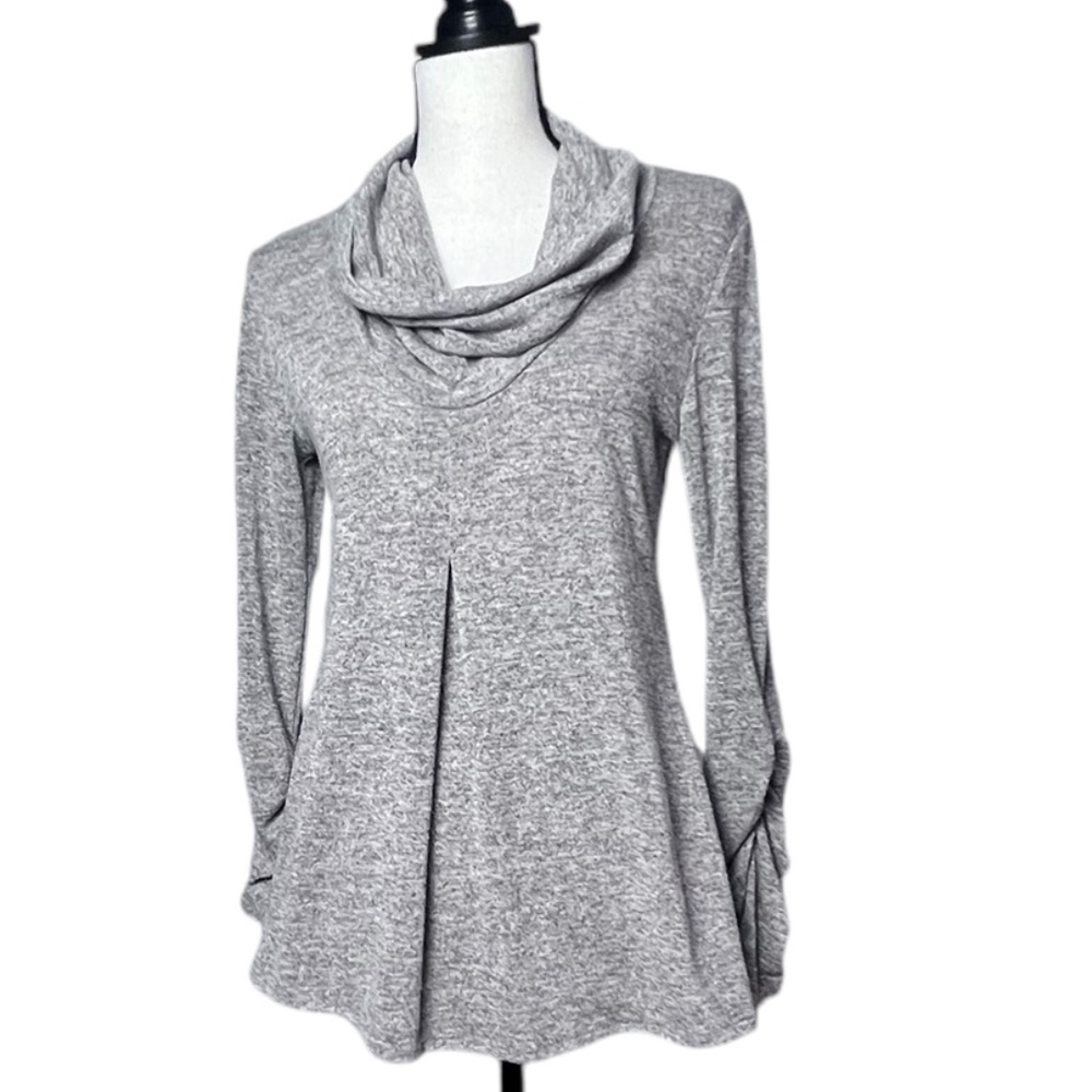 Sushiflower Women's Grey Long Sleeve Top Sz M Cowl Neck Pre-Owned Center Fold